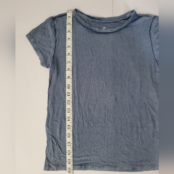 American Eagle Outfitters Soft & Sexy Dusty Blue Ribbed Crewneck Short Sleeve - Picture 6 of 7